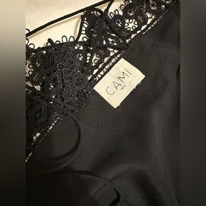 Black lace back CAMI silk tank
